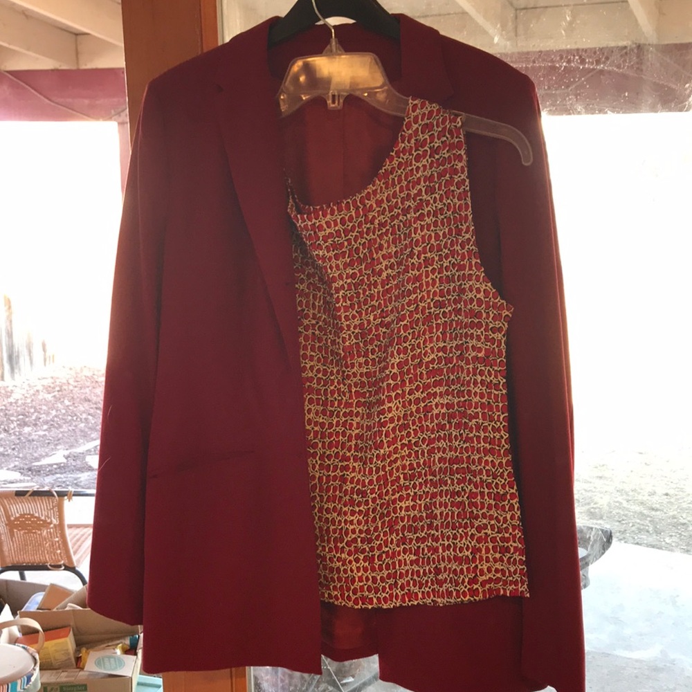 Red Suit Jacket And Patterned Shell - image 1